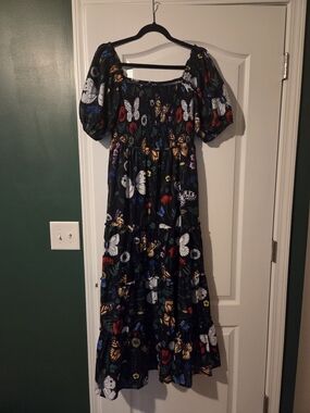 Dressed In LALA Black Butterfly Print Puff-Sleeve Dress